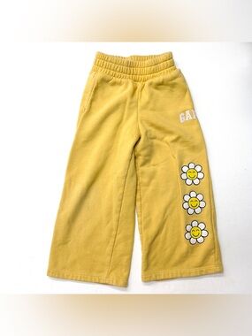 GAP Kids Yellow Floral Daisy Flower Power Smile Wide-Leg Fleece Sweatpants